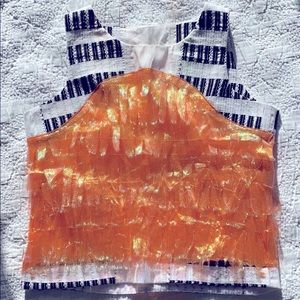 New Hui Hui Orange Iridescent Fringe White Navy Striped Organza Tank Size Small